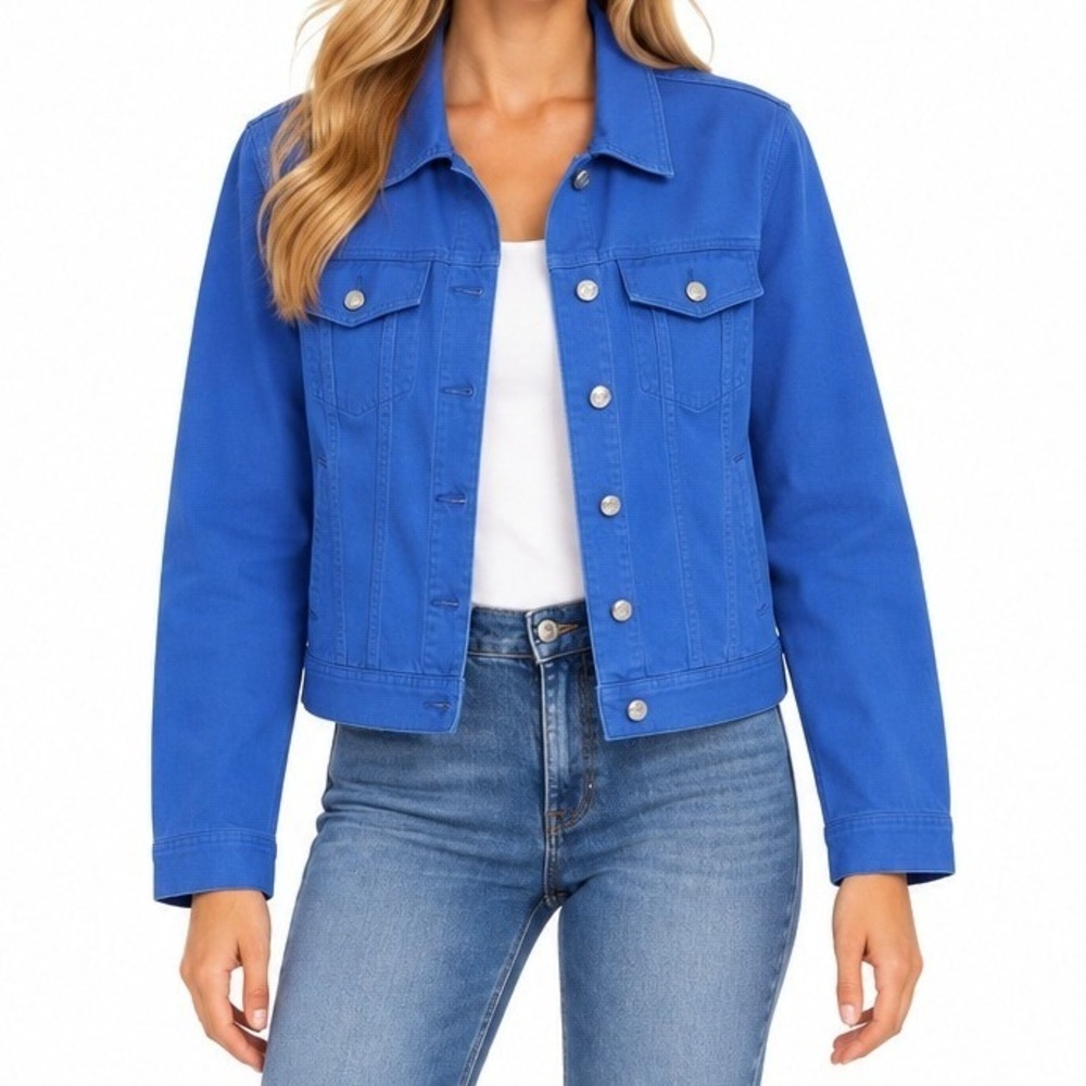 Chaps Denim Jacket Women Size M Blue Casual Classic Cotton Trucker Coat